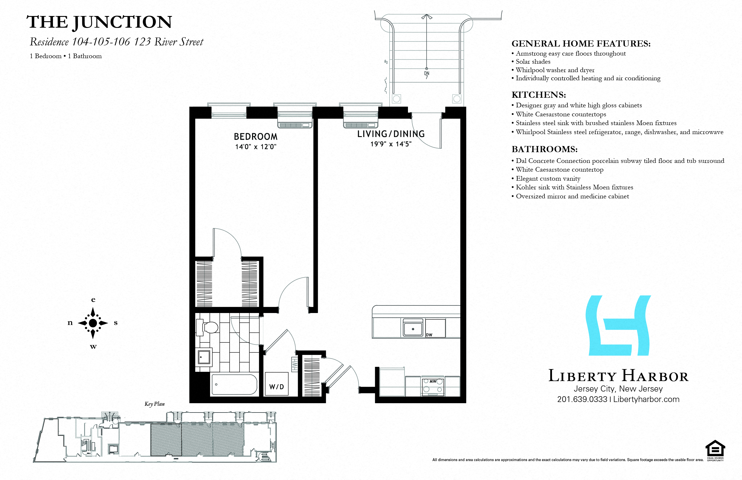 Floor plan for 1 bed, 1 bath, 735 sqft